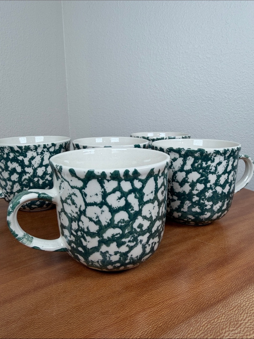 Folk Craft Moose Country Tienshan Green Sponge Mugs Cups Set Of 5